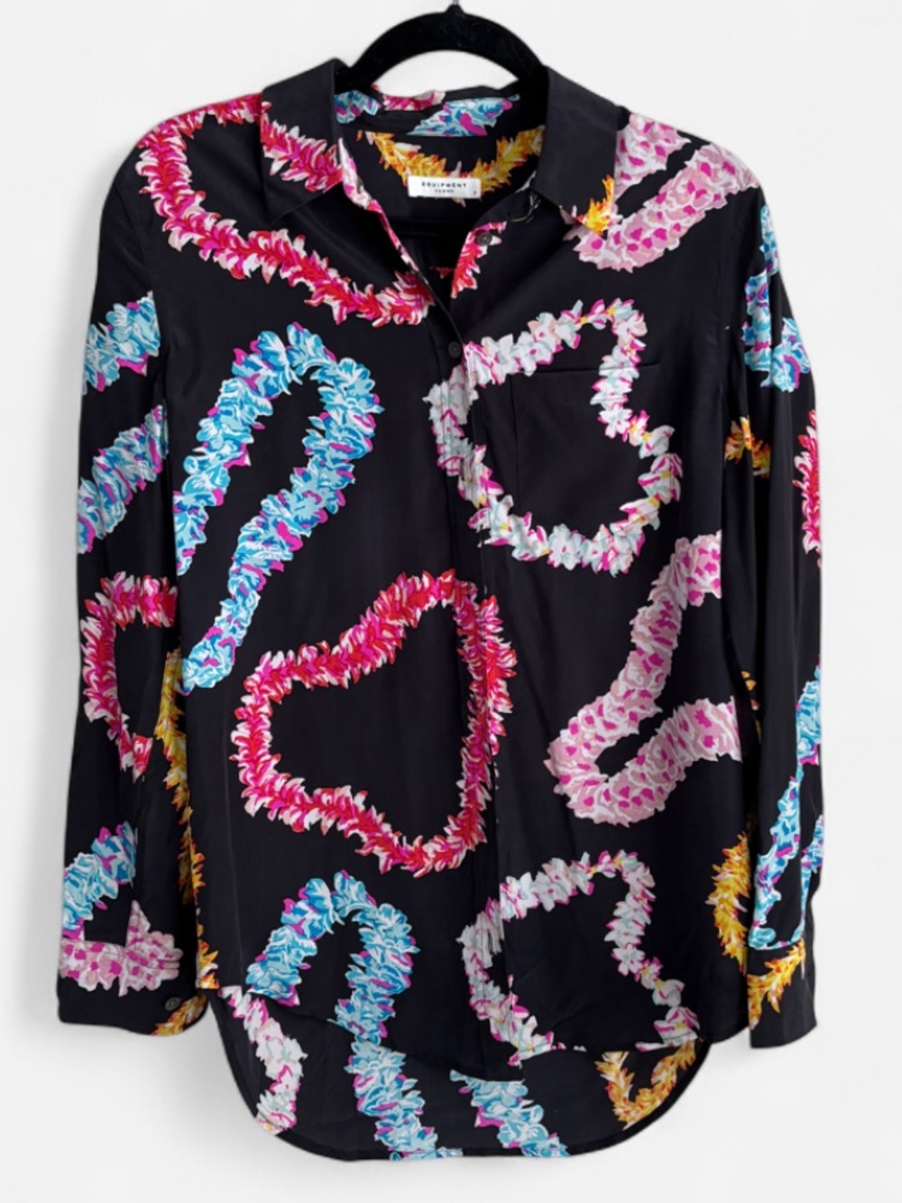 Equipment Silk Button-Down Shirt with Hawaiian Lei Print - S